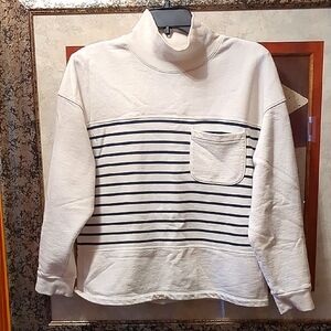 Madewell Boxy Long Sleeve White and Blue Sweatshirt